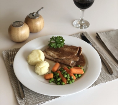 Roast Leg of Pork, Potatoes & Vegetables