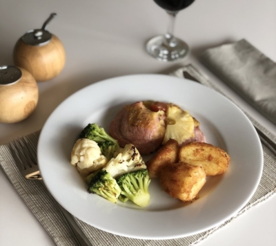 Gammon Steak, Roast Potatoes & Vegetables